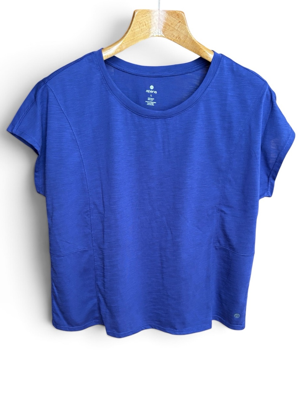 Apana Yoga Top Short Sleeve Crew Tee in Skipper Blue Size L